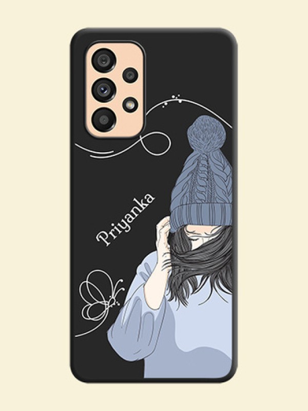 Girl With Blue Winter Outfiit Custom Text Design On Space Black Personalized Soft Matte Phone Covers -Samsung Galaxy A53 5G