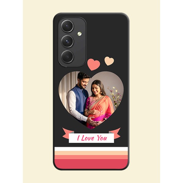 Love Shaped Photo with Colorful Stripes on Personalised Space Black Soft Matte Cases - Galaxy A54 5G