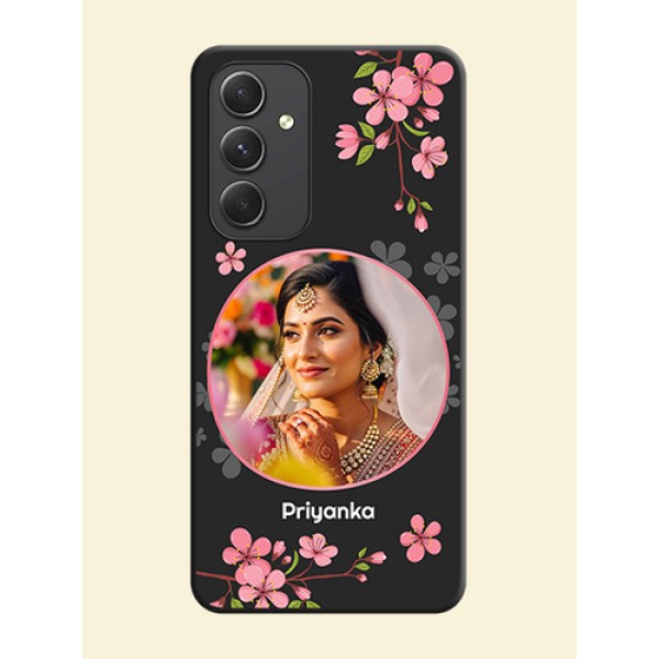 Round Image with Pink Color Floral Design on Photo on Space Black Soft Matte Back Cover - Galaxy A54 5G Round Image with Pink Color Floral Design on Photo on Space Black Soft Matte Back Cover - Galaxy A54 5G