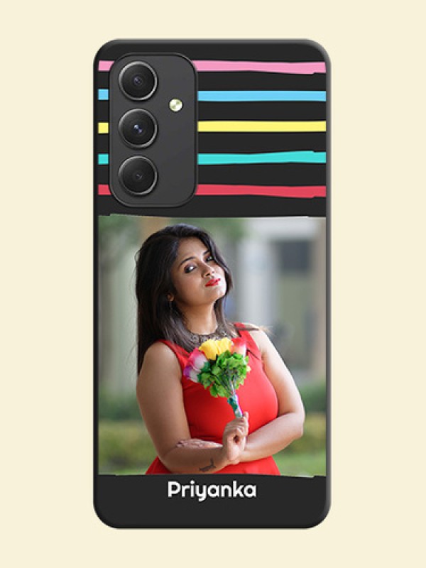 Multicolor Lines with Image on Space Black Personalized Soft Matte Phone Covers - Galaxy A54 5G