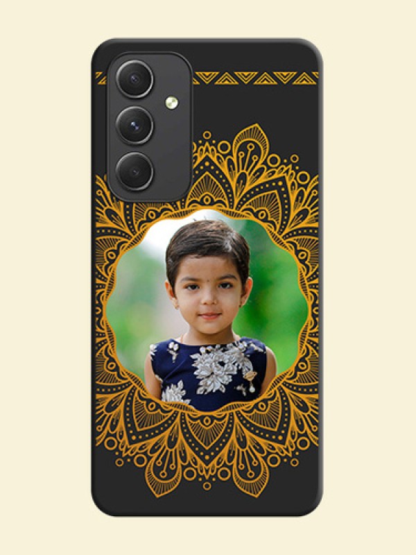 Round Image with Floral Design on Photo on Space Black Soft Matte Mobile Cover - Galaxy A54 5G
