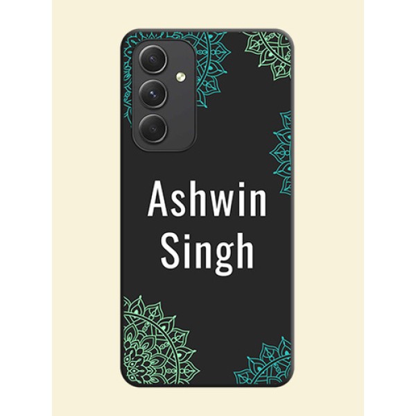 Your Name with Floral Design on Space Black Custom Soft Matte Back Cover - Galaxy A54 5G