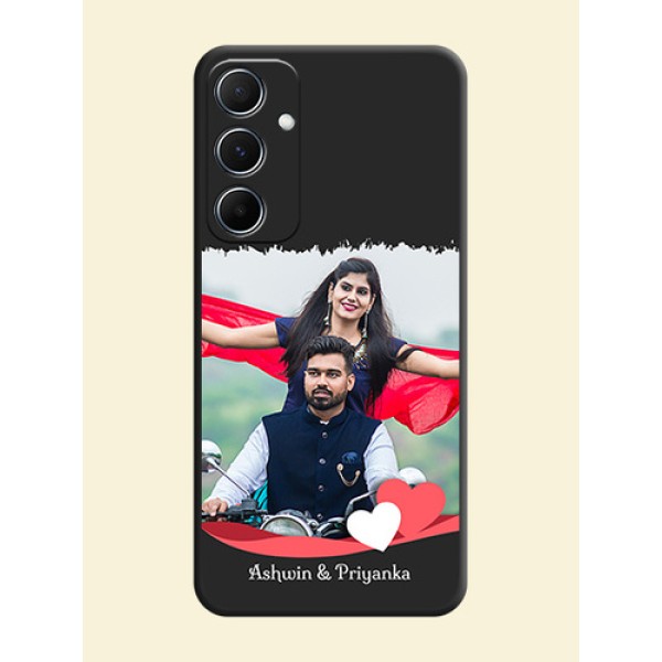 Pink Color Love Shaped Ribbon Design with Text on Space Black Custom Soft Matte Phone Back Cover - Galaxy A55 5G
