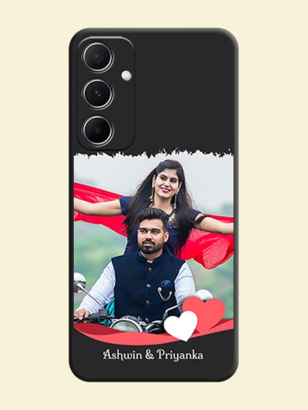 Pink Color Love Shaped Ribbon Design with Text on Space Black Custom Soft Matte Phone Back Cover - Galaxy A55 5G