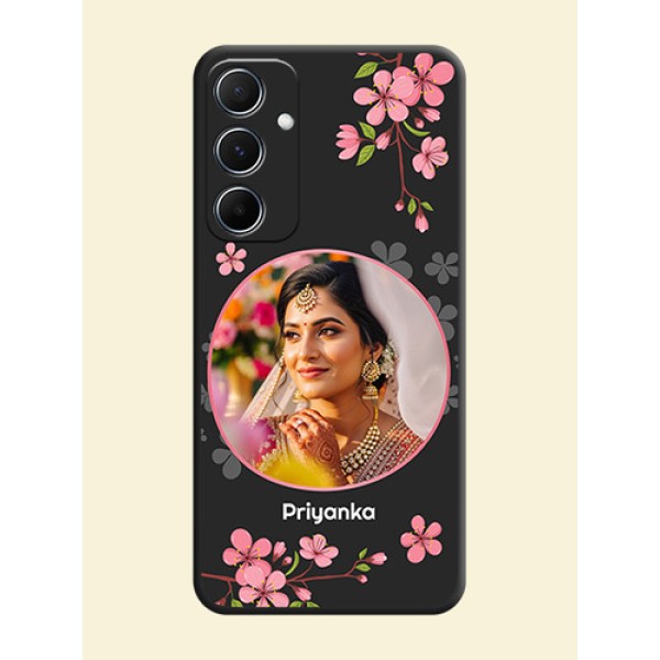 Round Image with Pink Color Floral Design - Photo on Space Black Soft Matte Back Cover - Galaxy A55 5G Round Image with Pink Color Floral Design - Photo on Space Black Soft Matte Back Cover - Galaxy A55 5G