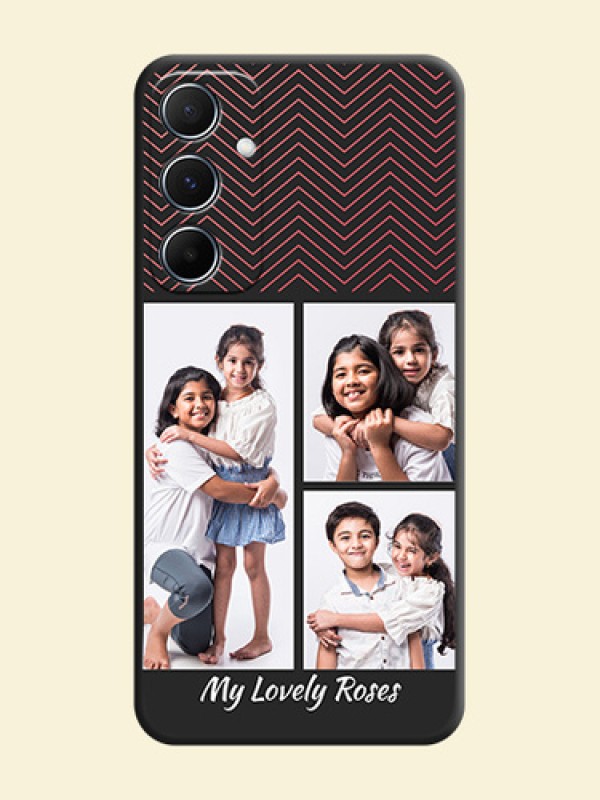 Wave Pattern with 3 Image Holder on Space Black Custom Soft Matte Back Cover - Galaxy A55 5G