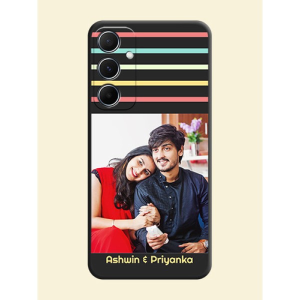 Color Stripes with Photo and Text - Photo on Space Black Soft Matte Mobile Case - Galaxy A55 5G Color Stripes with Photo and Text - Photo on Space Black Soft Matte Mobile Case - Galaxy A55 5G