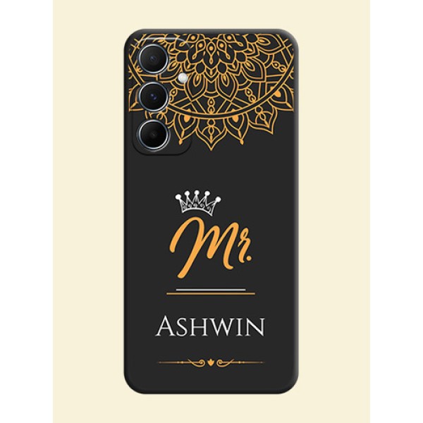 Mr Name with Floral Design on Personalised Space Black Soft Matte Cases - Galaxy A55 5G Mr Name with Floral Design on Personalised Space Black Soft Matte Cases - Galaxy A55 5G