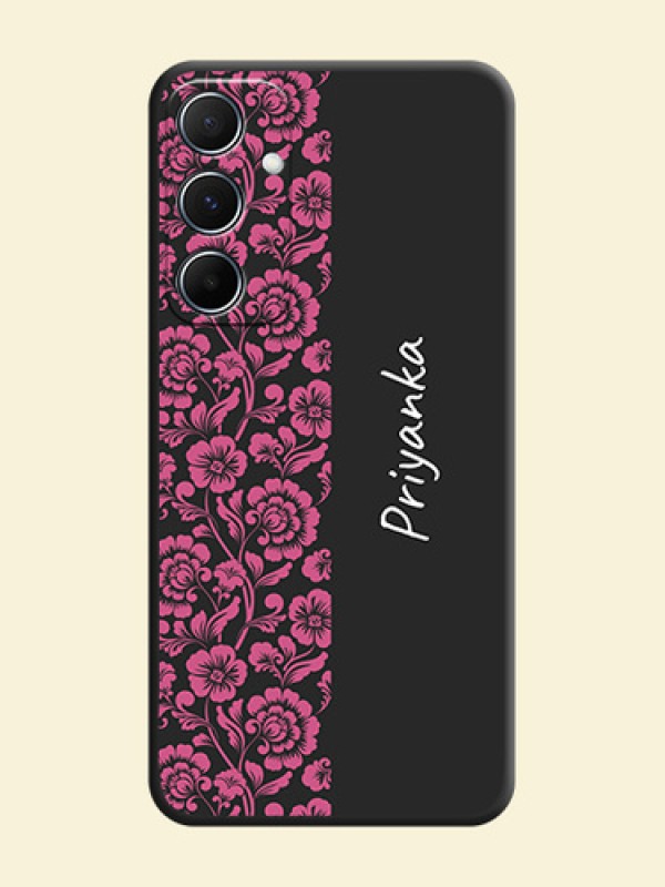 Pink Floral Pattern Design With Custom Text On Space Black Personalized Soft Matte Phone Covers - Galaxy A55 5G