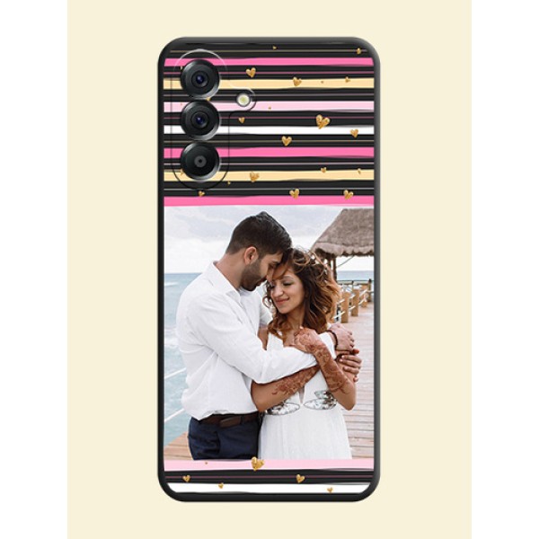 Multicolor Lines and Golden Love Symbols Design on Photo On Space Black Custom Soft Matte Mobile Back Cover - Samsung Galaxy A56 5G