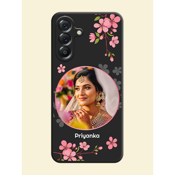 Round Image with Pink Color Floral Design on Photo On Space Black Custom Soft Matte Mobile Back Cover - Samsung Galaxy A56 5G Round Image with Pink Color Floral Design on Photo On Space Black Custom Soft Matte Mobile Back Cover - Samsung Galaxy A56 5G