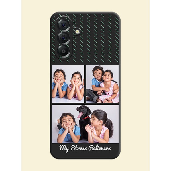 Cross Dotted Pattern with 2 Image Holder On Space Black Custom Soft Matte Mobile Back Cover - Samsung Galaxy A56 5G Cross Dotted Pattern with 2 Image Holder On Space Black Custom Soft Matte Mobile Back Cover - Samsung Galaxy A56 5G