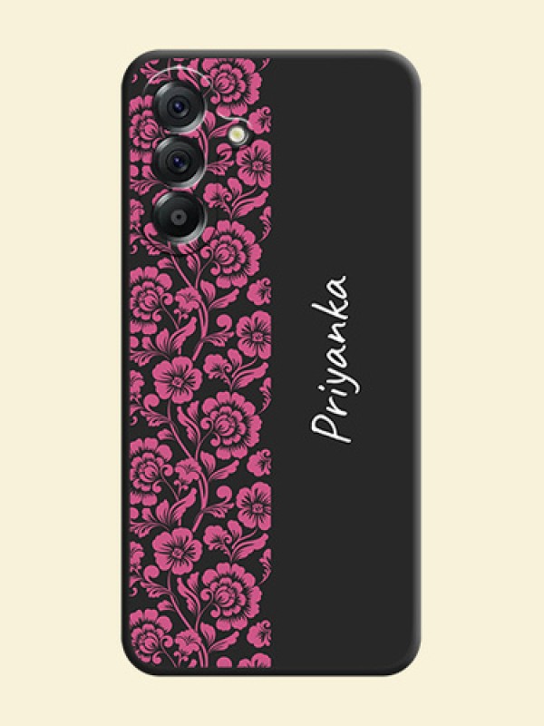 Pink Floral Pattern Design With Custom Text On Space Black Custom Soft Matte Mobile Back Cover - Samsung Galaxy A56 5G