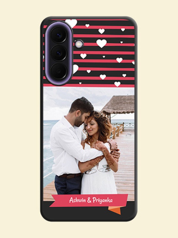 White Color Love Symbols with Pink Lines Pattern On Space Black Custom Soft Matte Mobile Back Cover - Samsung Galaxy A57 5G