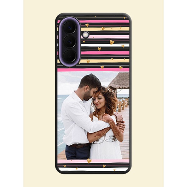Multicolor Lines and Golden Love Symbols Design on Photo On Space Black Custom Soft Matte Mobile Back Cover - Samsung Galaxy A57 5G
