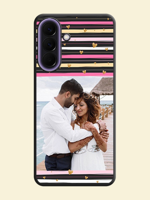 Multicolor Lines and Golden Love Symbols Design on Photo On Space Black Custom Soft Matte Mobile Back Cover - Samsung Galaxy A57 5G