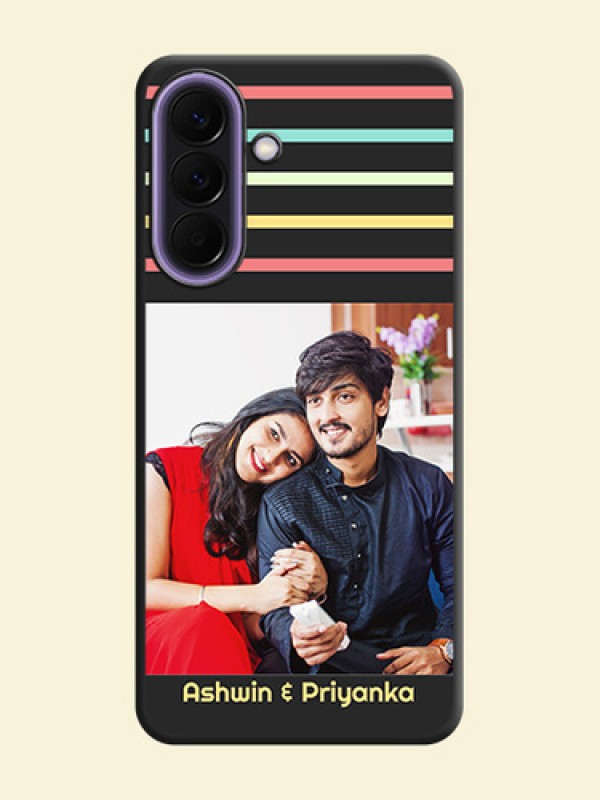 Color Stripes with Photo and Text on Photo On Space Black Custom Soft Matte Mobile Back Cover - Samsung Galaxy A57 5G