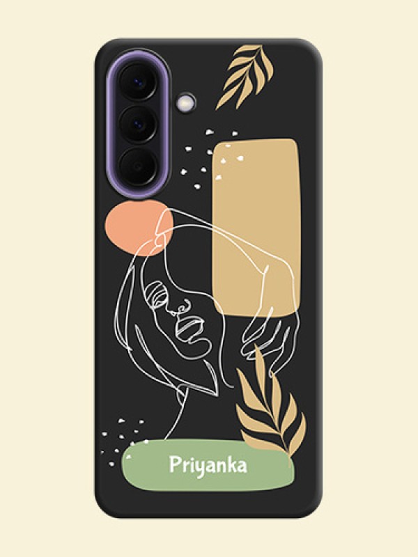 Custom Text With Line Art Of Women & Leaves Design On Space Black Custom Soft Matte Mobile Back Cover - Samsung Galaxy A57 5G