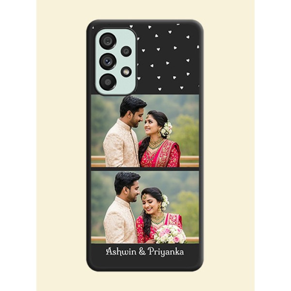 Miniature Love Symbols with Name on Space Black Custom Soft Matte Back Cover - Galaxy A73 5G Miniature Love Symbols with Name on Space Black Custom Soft Matte Back Cover - Galaxy A73 5G