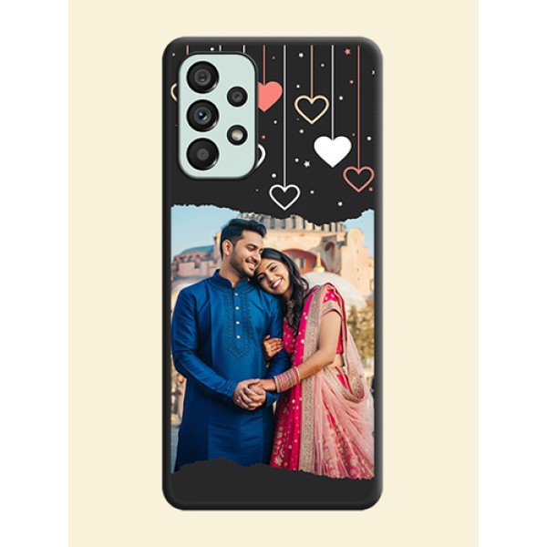Love Hangings with Splash Wave Picture on Space Black Custom Soft Matte Phone Back Cover - Galaxy A73 5G Love Hangings with Splash Wave Picture on Space Black Custom Soft Matte Phone Back Cover - Galaxy A73 5G