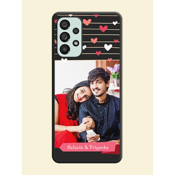 Love Pattern with Name on Pink Ribbon on Photo on Space Black Soft Matte Back Cover - Galaxy A73 5G Love Pattern with Name on Pink Ribbon on Photo on Space Black Soft Matte Back Cover - Galaxy A73 5G