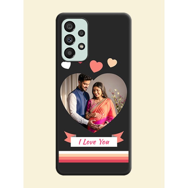 Love Shaped Photo with Colorful Stripes on Personalised Space Black Soft Matte Cases - Galaxy A73 5G