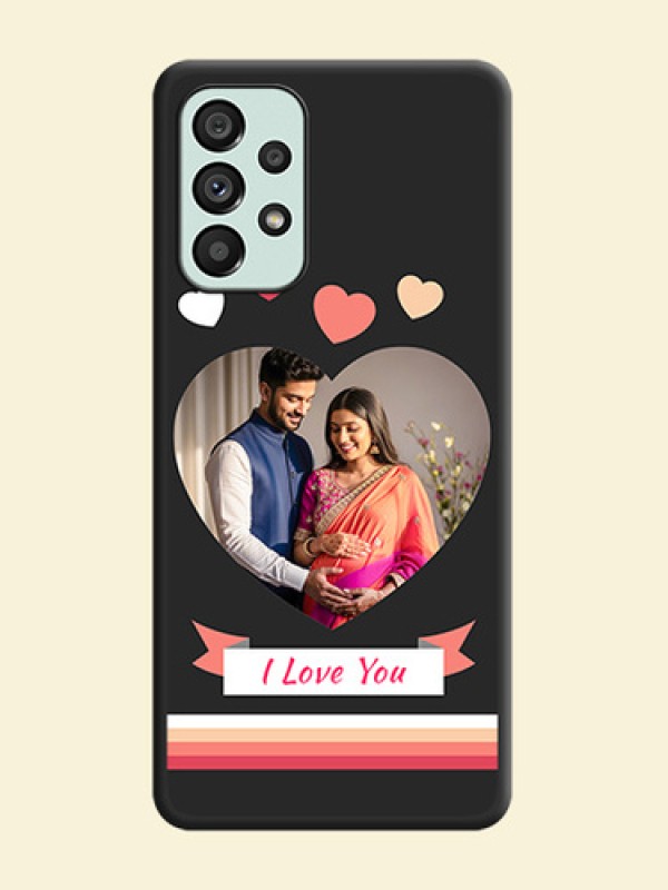 Love Shaped Photo with Colorful Stripes on Personalised Space Black Soft Matte Cases - Galaxy A73 5G
