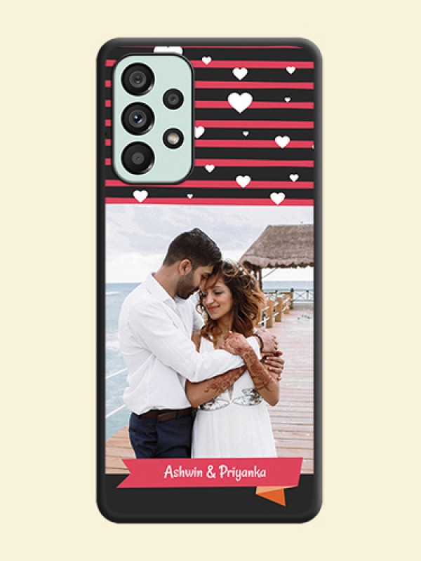 White Color Love Symbols with Pink Lines Pattern on Space Black Custom Soft Matte Phone Cases - Galaxy A73 5G