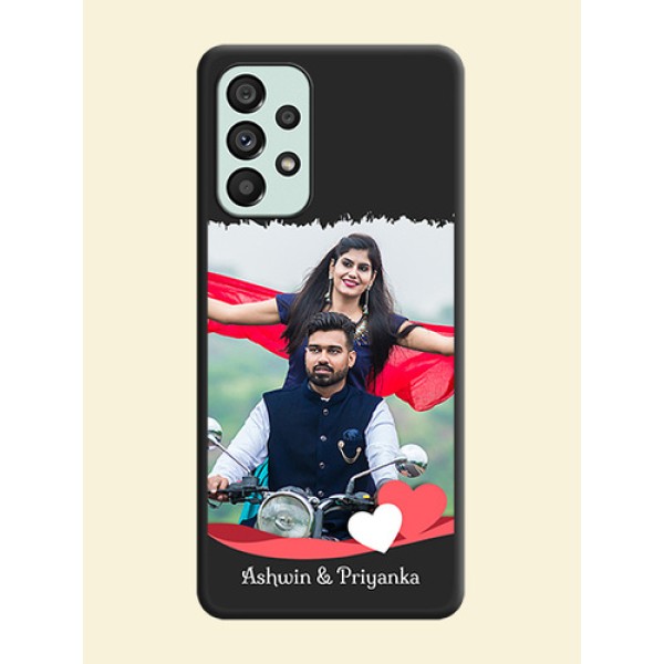 Pin Color Love Shaped Ribbon Design with Text on Space Black Custom Soft Matte Phone Back Cover - Galaxy A73 5G Pin Color Love Shaped Ribbon Design with Text on Space Black Custom Soft Matte Phone Back Cover - Galaxy A73 5G