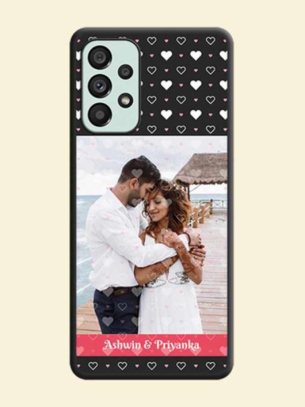 White Color Love Symbols with Text Design on Photo on Space Black Soft Matte Phone Cover - Galaxy A73 5G