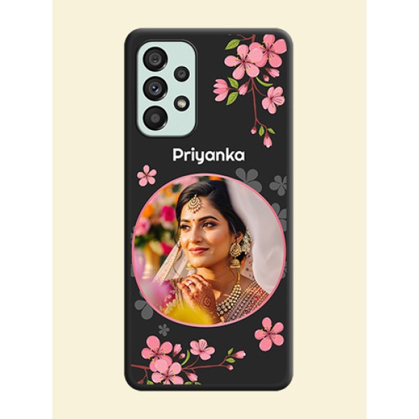 Round Image with Pink Color Floral Design on Photo on Space Black Soft Matte Back Cover - Galaxy A73 5G Round Image with Pink Color Floral Design on Photo on Space Black Soft Matte Back Cover - Galaxy A73 5G