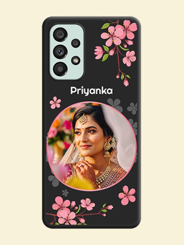 Round Image with Pink Color Floral Design on Photo on Space Black Soft Matte Back Cover - Galaxy A73 5G
