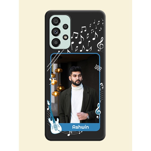 Musical Theme Design with Text on Photo on Space Black Soft Matte Mobile Case - Galaxy A73 5G