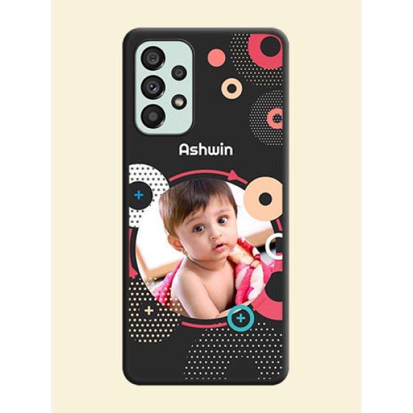 Multicoloured Round Image on Personalised Space Black Soft Matte Cases - Galaxy A73 5G Multicoloured Round Image on Personalised Space Black Soft Matte Cases - Galaxy A73 5G