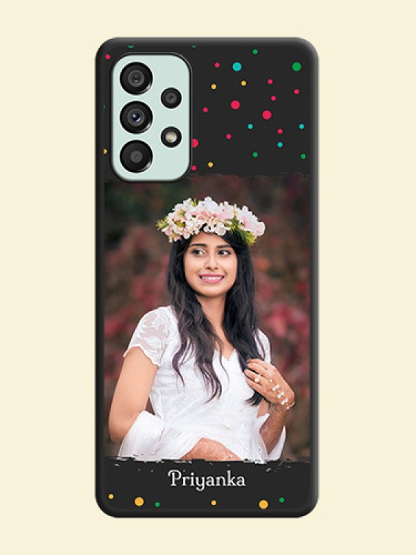 Multicolor Dotted Pattern with Text on Space Black Custom Soft Matte Phone Back Cover - Galaxy A73 5G