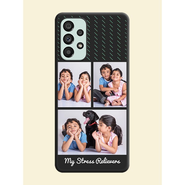 Cross Dotted Pattern with 2 Image Holder on Personalised Space Black Soft Matte Cases - Galaxy A73 5G Cross Dotted Pattern with 2 Image Holder on Personalised Space Black Soft Matte Cases - Galaxy A73 5G