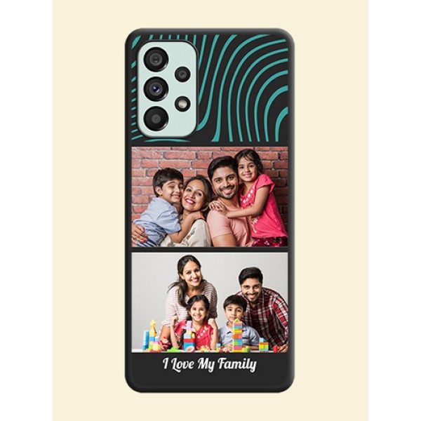 Wave Pattern with 2 Image Holder on Space Black Personalized Soft Matte Phone Covers - Galaxy A73 5G Wave Pattern with 2 Image Holder on Space Black Personalized Soft Matte Phone Covers - Galaxy A73 5G