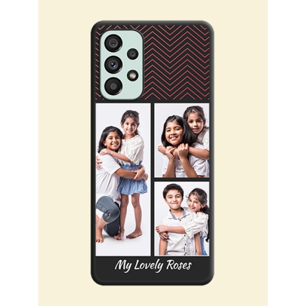 Wave Pattern with 3 Image Holder on Space Black Custom Soft Matte Back Cover - Galaxy A73 5G Wave Pattern with 3 Image Holder on Space Black Custom Soft Matte Back Cover - Galaxy A73 5G