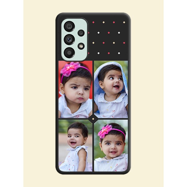 Multicolor Dotted Pattern with 4 Image Holder on Space Black Custom Soft Matte Phone Cases - Galaxy A73 5G Multicolor Dotted Pattern with 4 Image Holder on Space Black Custom Soft Matte Phone Cases - Galaxy A73 5G
