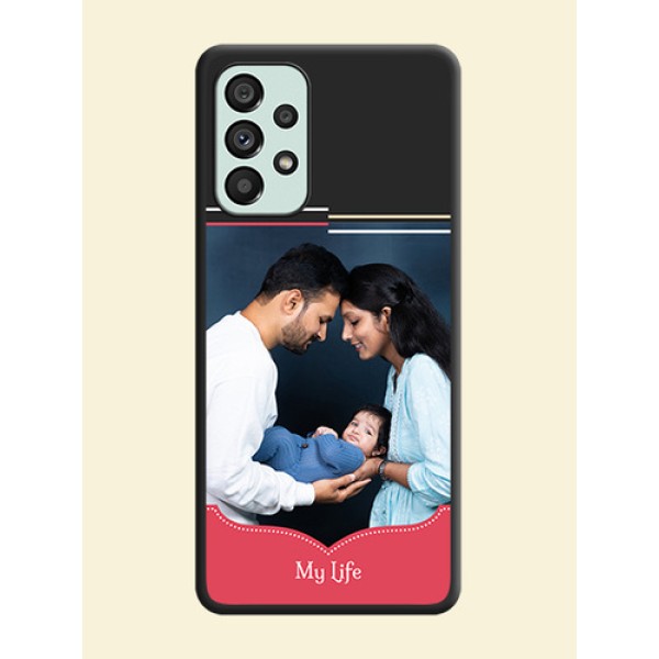 Classic Plain Design with Name on Photo on Space Black Soft Matte Phone Cover - Galaxy A73 5G Classic Plain Design with Name on Photo on Space Black Soft Matte Phone Cover - Galaxy A73 5G