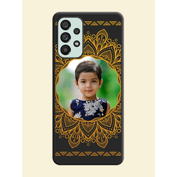 Round Image with Floral Design on Photo on Space Black Soft Matte Mobile Cover - Galaxy A73 5G Round Image with Floral Design on Photo on Space Black Soft Matte Mobile Cover - Galaxy A73 5G