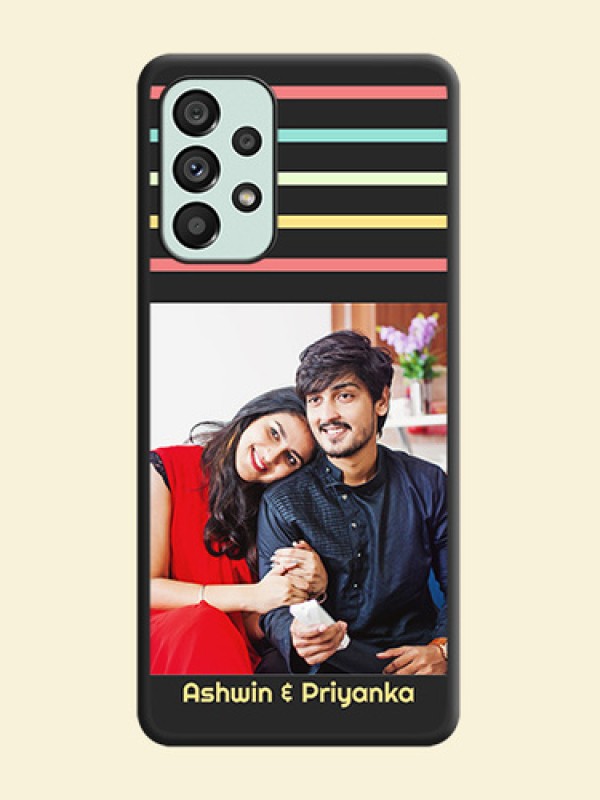 Color Stripes with Photo and Text on Photo on Space Black Soft Matte Mobile Case - Galaxy A73 5G