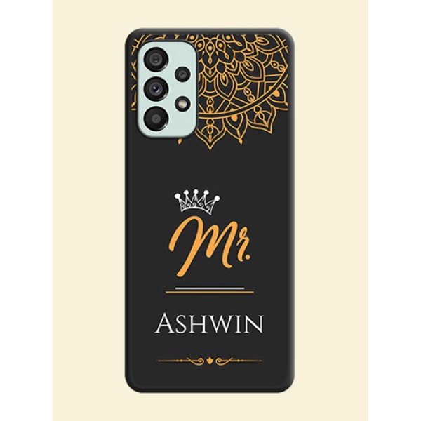 Mr Name with Floral Design on Personalised Space Black Soft Matte Cases - Galaxy A73 5G Mr Name with Floral Design on Personalised Space Black Soft Matte Cases - Galaxy A73 5G