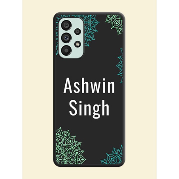 Your Name with Floral Design on Space Black Custom Soft Matte Back Cover - Galaxy A73 5G