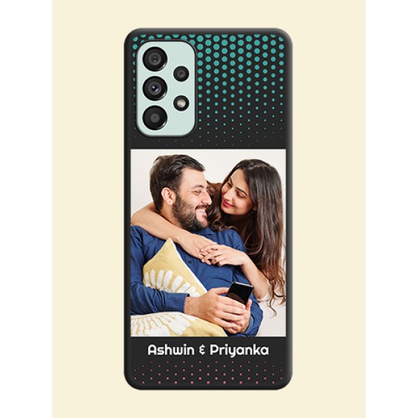 Faded Dots with Grunge Photo Frame and Text on Space Black Custom Soft Matte Phone Cases - Galaxy A73 5G Faded Dots with Grunge Photo Frame and Text on Space Black Custom Soft Matte Phone Cases - Galaxy A73 5G