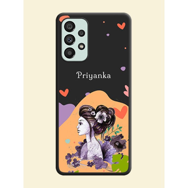Namecase For Her With Fancy Lady Image On Space Black Personalized Soft Matte Phone Covers -Samsung Galaxy A73 5G