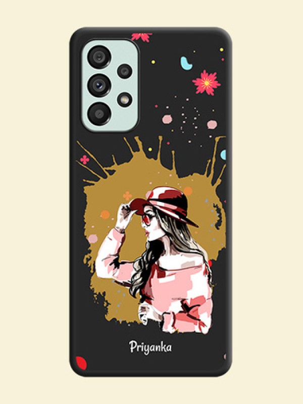 Mordern Lady With Color Splash Background With Custom Text On Space Black Personalized Soft Matte Phone Covers -Samsung Galaxy A73 5G