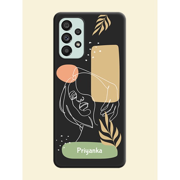 Custom Text With Line Art Of Women & Leaves Design On Space Black Personalized Soft Matte Phone Covers -Samsung Galaxy A73 5G