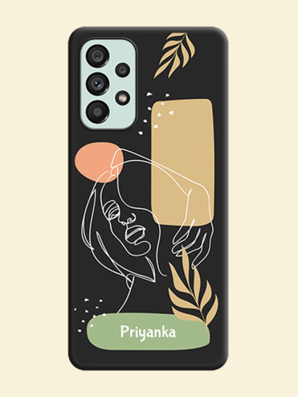Custom Text With Line Art Of Women & Leaves Design On Space Black Personalized Soft Matte Phone Covers -Samsung Galaxy A73 5G