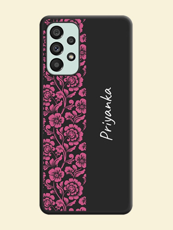 Pink Floral Pattern Design With Custom Text On Space Black Personalized Soft Matte Phone Covers -Samsung Galaxy A73 5G